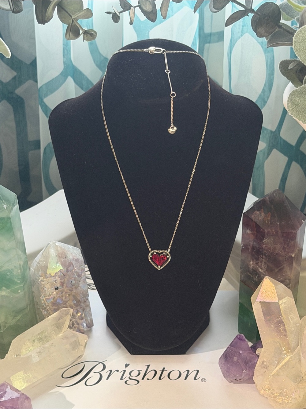 🌹♥️SUPER RARE Brighton ‘One Love’ Necklace with Red SWAROVSKI CRYSTAL Heart! ♥️